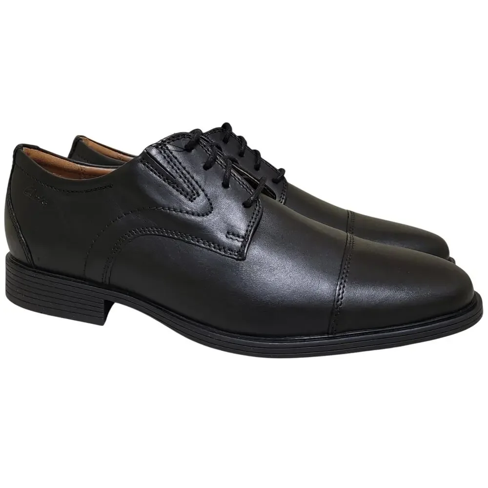 Clarks Men Whiddon Cap Toe Derby Oxfords Size US 8.5W Black Leather